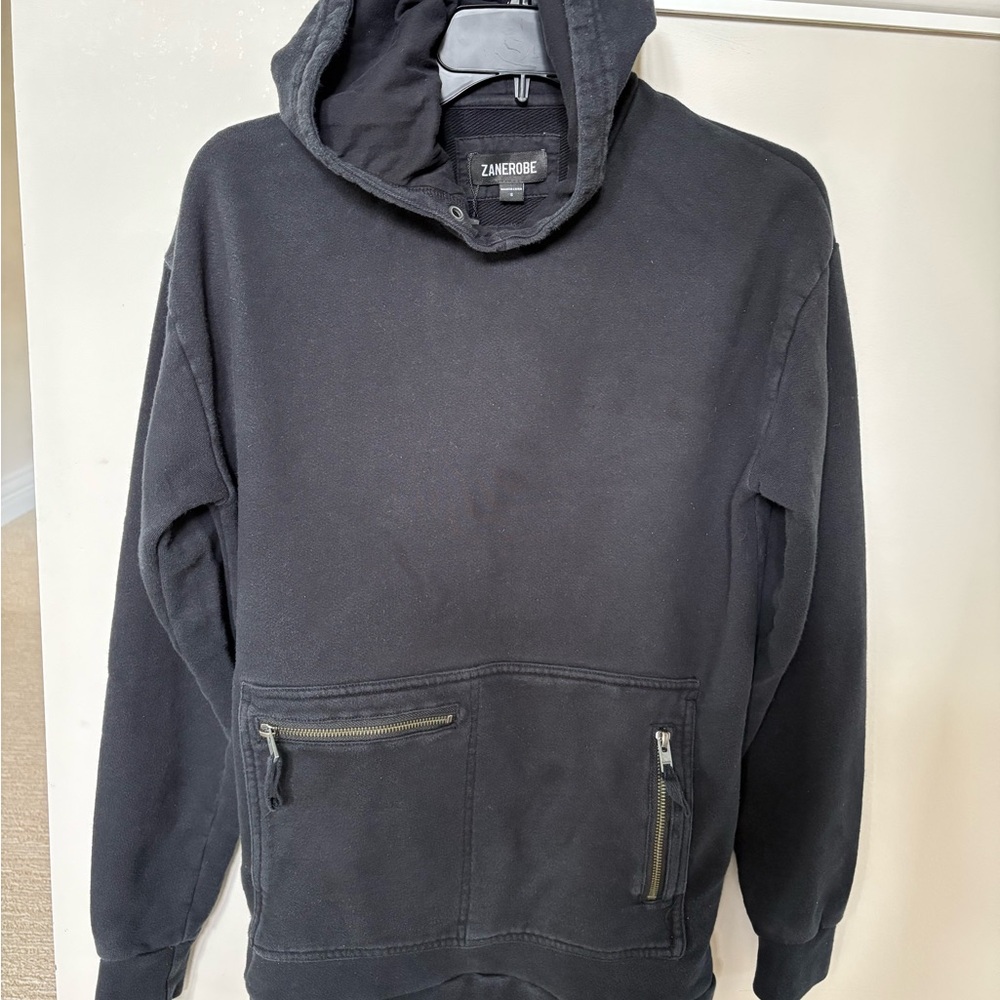 Zanerobe Black Hooded Sweatshirt with Zipper Pockets